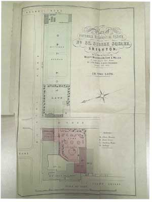 Plan fro0ma sales catalogue 1900 showing the tunnel marked at the eastern corner of the garden behind the house